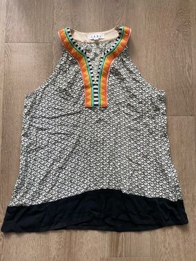THML Black & White Printed Tank with Colorful Embroidered Neckline